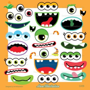 Monster eyes mouths Clipart,Monster face,Party Clipart,Decorations,Birthday clipart,Graphic,Vector,Instant download Illustration_CA58