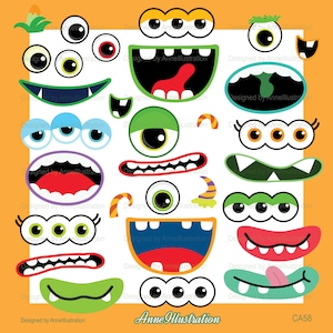 Monster Augen Mund Clipart, Monster Gesicht, Party Clipart, Dekorationen, Geburtstag Clipart, Grafik, Sofort Download Illustration_CA58