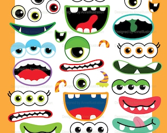 Monster eyes mouths Clipart,Monster face,Party Clipart,Decorations,Birthday clipart,Graphic,Vector,Instant download Illustration_CA58