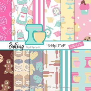 Baking(Seamless)Digital Paper,Cooking,Cook,Bakery,Dessert,Kitchen,Cake,Cookie,Food,Pattern,Background,Instant download Illustration_DP32