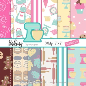Backen (Nahtlos)Digitales Papier,Cooking,Cook,Bäckerei,Dessert,Küche,Kuchen,Keks,Muster,Hintergrund,Instant download Illustration_DP32