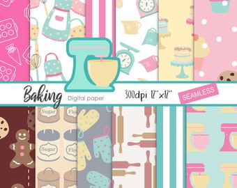 Baking(Seamless)Digital Paper,Cooking,Cook,Bakery,Dessert,Kitchen,Cake,Cookie,Food,Pattern,Background,Instant download Illustration_DP32