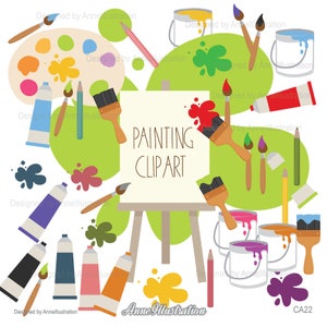 Painting Clipart,Art class Clipart,Art supplies Clipart,Paint Brushes Clipart,Drawing,Artist,Hobby,Vector,Instant download Illustration_CA22