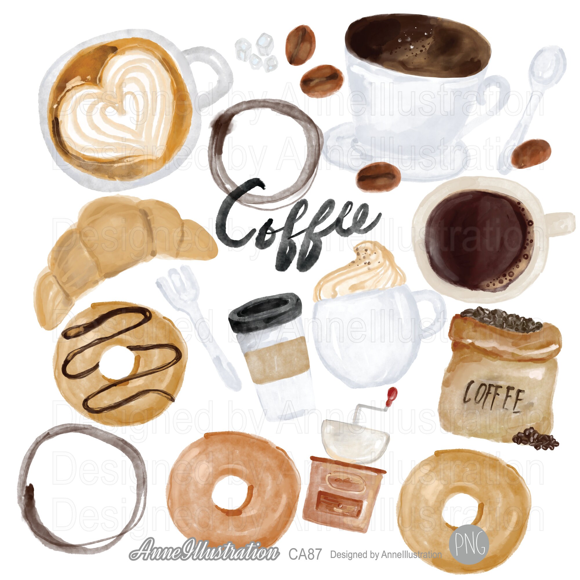 Aquarell Kaffee Clipart,Kaffeebohnen,Café Clipart,Croissant,Getränk,Brot,Shop,Brot,Croissant,Lebensmittel,PNG,Instant  download Illustration_ CA87 - Etsy Österreich, image size:2000x2000