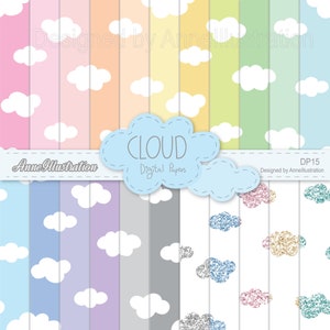 Digitales Wolkenpapier (seamless), Hintergrund Wolke, Himmel, Wetter, wolkig, Muster, printable, Instant download Illustration_DP15