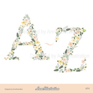 Alfabeto floral, letras, flores, primavera, vector, descarga instantánea, ilustración_AP4