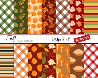 Fall Digital Papers(Seamless),Harvest,Autumn,Leaves,Leaf,Thanksgiving,background,Pattern,Wallpaper,Instant download Illustration_DP38