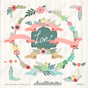 Floral Clipart,Border Clipart,Spring Clipart,flower Clipart,Wedding Cliaprt,Vector, Instant download_ FW2-01