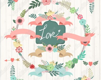 Clipart floral, clipart de borda, clipart de primavera, clipart de flores, clipart de casamento, vetor, download instantâneo_ FW2-01