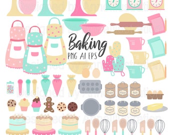 Baking Clipart,Cooking Tools,Bakery,Bread,Cook,Dessert,Kitchen,Cake,Cookie,Chef,Food,Flour,Vector,PNG,Instant download Illustration_CA115