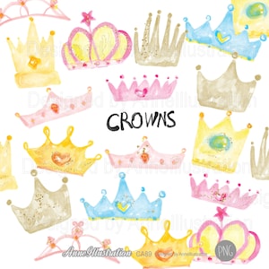 Aquarel kronen clipart, koning, koningin, prins, prinses, Tiara, Hand getrokken, PNG, Instant download Illustration_ CA89