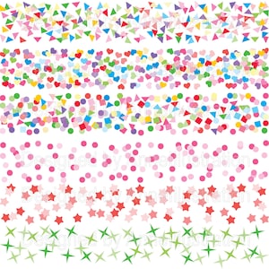 May include: A white background with colorful confetti in various shapes, including triangles, hearts, circles, squares, and stars. The confetti is in shades of red, pink, green, blue, yellow, and purple. The image is a festive design.