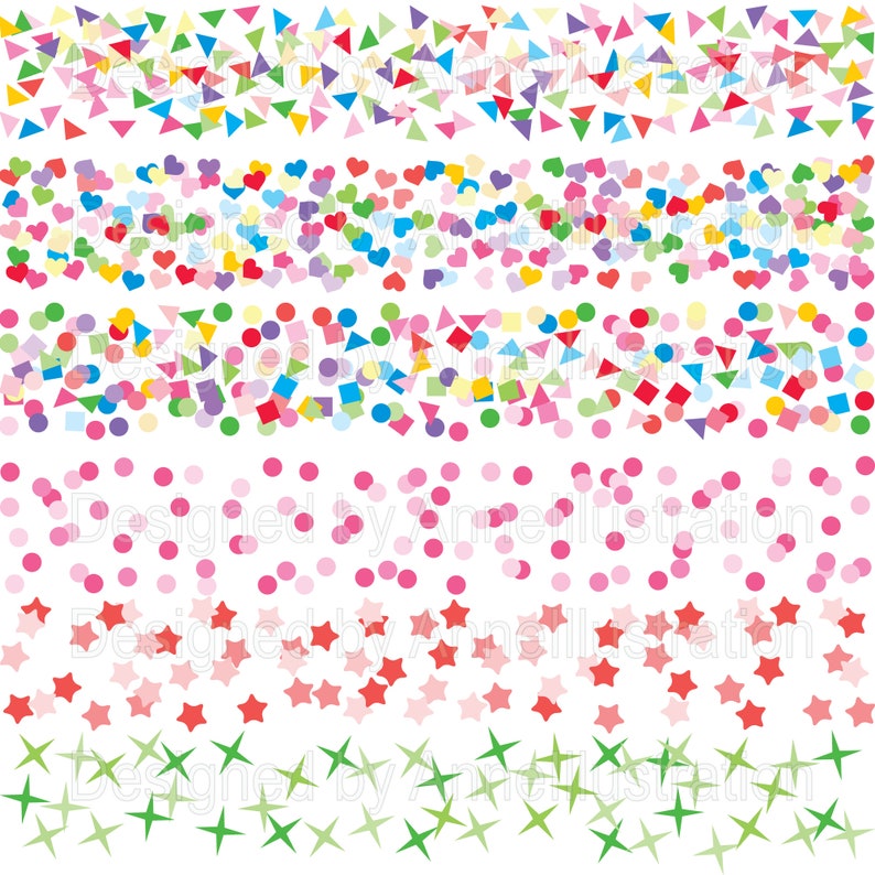 May include: A white background with colorful confetti in various shapes, including triangles, hearts, circles, squares, and stars. The confetti is in shades of red, pink, green, blue, yellow, and purple. The image is a festive design.