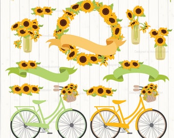 Sunflower Clipart,Bicycle Clipart,Wedding Clipart,Floral Clipart,Wreath Clipart,Love Clipart,Vector,Instant download Illustration_CA28