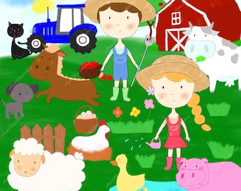 Farm Clipart,Farm animals Clipart,Barn house Cow Sheep Pig Duck Dog Cat Horse Chicken Cipart,Instant download_FM1