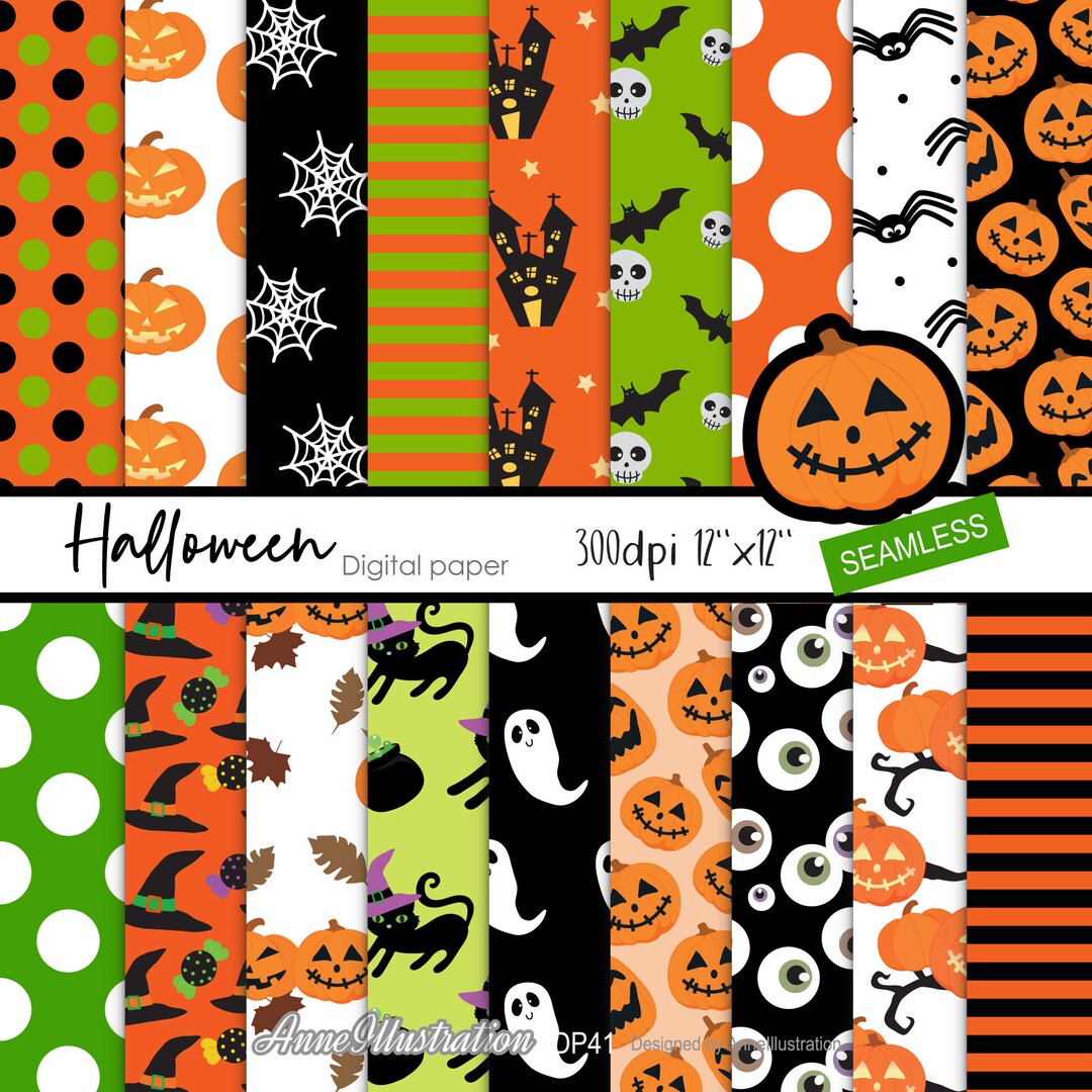 Halloween Digital Papers(seamless),pumpkin,ghost,boo,trick or Treat,cat ...