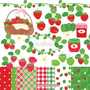Strawberries clipart,Fruit clipart,Jam clipart,Nature clipart,Wreath clipart,digital paper,Graphic,Vector,Instant download Illustration_CA67