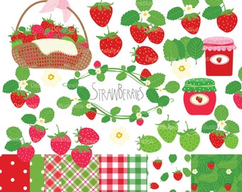 Strawberries clipart,Fruit clipart,Jam clipart,Nature clipart,Wreath clipart,digital paper,Graphic,Vector,Instant download Illustration_CA67