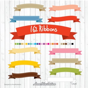 Ribbon Clipart,Banner Clipart,Stitched Ribbons Clipart,Rainbow Ribbons,Vector,Instant download Illustration_CA26