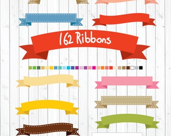 Ribbon Clipart,Banner Clipart,Stitched Ribbons Clipart,Rainbow Ribbons,Vector,Instant download Illustration_CA26