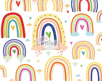 Colorful Rainbow Clipart,Baby shower,Hand drawn,Graphic,Vector,Instant download Illustration_CA95