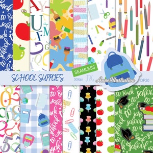 Materiale scolastico Documenti digitali (senza soluzione di continuità), Ritorno a scuola, Regole scolastiche, Aula, Sfondo, Motivo, Download istantaneo Illustrazione_DP20