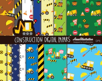 Digitales Baupapier (Not in Seamless),Lkw,Bagger,Traktor,Planierraupe,Werkzeug,Kranich,Instant download Illustration_DP8