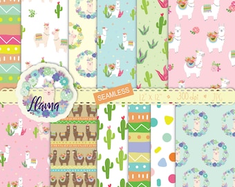 Puede incluir: Un conjunto de 12 papeles digitales con ilustraciones de llamas y cactus. Los papeles miden 30,5 cm por 30,5 cm y 300 dpi. Los papeles son sin costuras y perfectos para proyectos de manualidades.