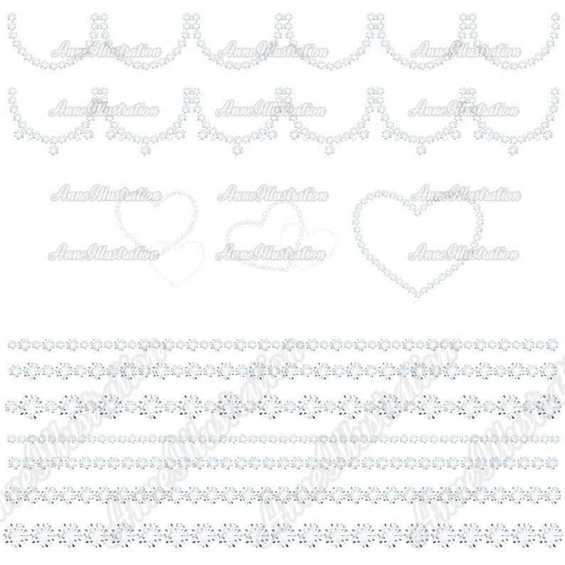 May include: A set of 12 digital clipart images featuring various diamond-shaped borders and frames. The borders are in a silver color and are perfect for adding a touch of sparkle to any design project.