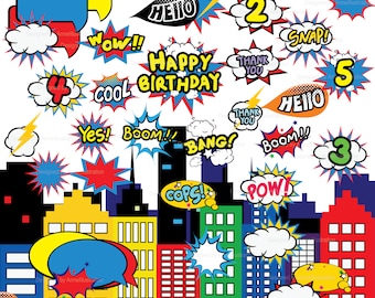 Comic text clipart,Comic book clipart,Superhero party clipart,Speech bubble,Pop art text,Graphic,Vector,Instant download Illustration_CA59