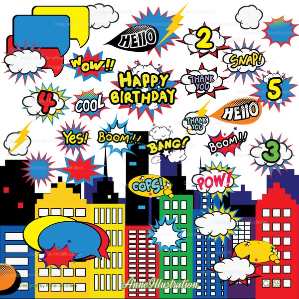 Comic text clipart,Comic book clipart,Superhero party clipart,Speech bubble,Pop art text,Graphic,Vector,Instant download Illustration_CA59
