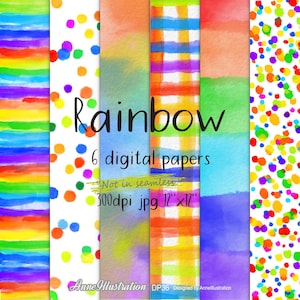 Aquarel regenboog digitale papers (niet in naadloos formaat), aquarel, primaire kleur, levendig, achtergrond, instant download Illustration_DP36