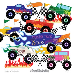 Monster truck clipart,Boy clipart,Racing Invitations clipart,Fire clipart,Party vehicle clipart,Vector,Instant download Illustration_CA48