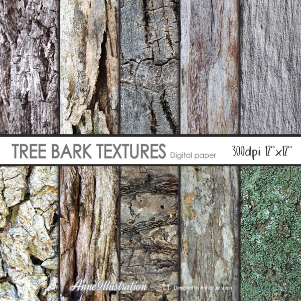 Tree Bark Texture Digital Paper (Not in Seamless) Backgrounds, Textures, Scrapbook Paper, Nature, Wood, Instant download Illustration_T1