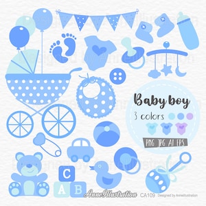 Baby Junge,Baby Shower Clipart,blau,Pastell,Baby Sachen,Kinderzimmer,New Born,Kinderwagen,Kinderwagen,Spielzeug,Kutsche,Vector,Instant download Illustration_CA109