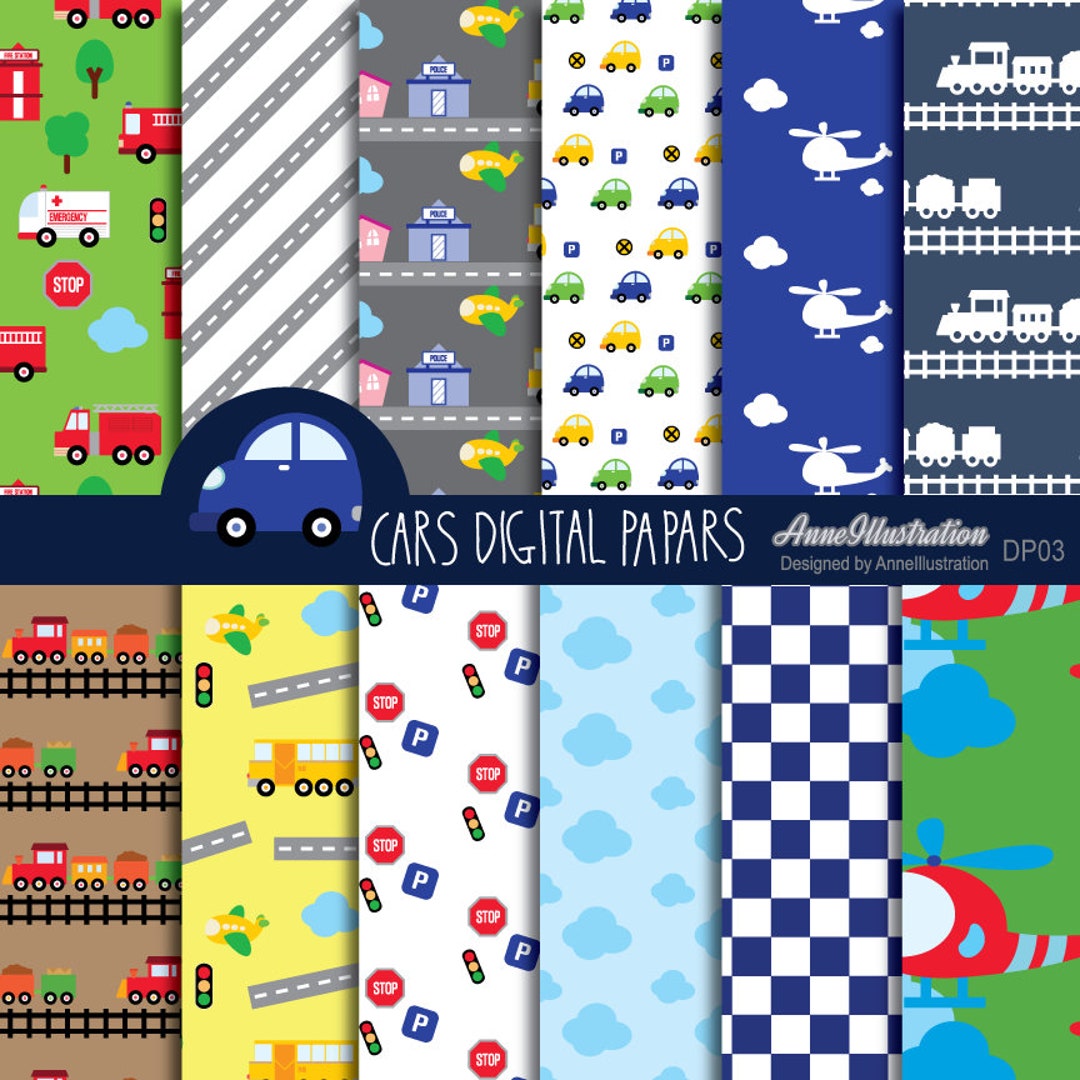 Cars Digital Paper(not in Seamless)fire Truck,bus,plane,fire Engine ...