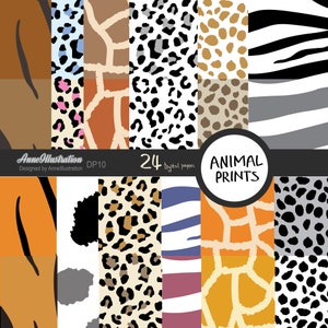 Animal prints digital paper(Not in Seamless)Safari,Tiger,Zebra,Leopard,Cheetah,Wildllife,skin,Giraffe,Instant download Illustration_DP10
