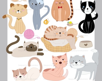 Cat Clipart,Pet Clipart,Kitten Clipart,Kitty Clipart,Cats Clipart,Vector,Instant download Illustration_CA35