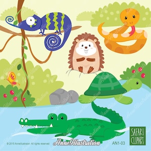 Safari clipart,snake clipart,hedgehog,crocodile clipart,tutrle clipart,digital clipart,zoo,vector,Instant download Illustration_AN1-03