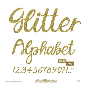Imágenes prediseñadas del alfabeto de brillo dorado, letras, cursiva, fuente dorada, imágenes prediseñadas de boda, PNG, descarga instantánea Illustration_AP6