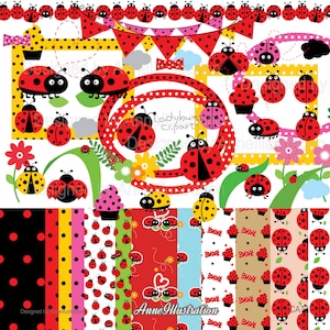 Coccinelle clipart,Coccinelle carta digitale,Insetto clipart,Carino,Coccinella,Grafica,Vettoriale,Download istantaneo Illustration_CA73