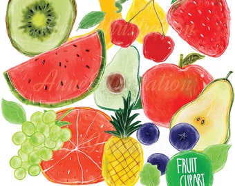 Fruit Clipart,Fruits Clipart,Hand drawn Clipart,Food clipart,Instant download_FV1