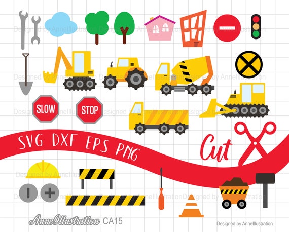 Construction SVG,Cut file,Clipart,Truck Clipart,Diggers,Crane,Bulldozer,Transportation,vehicle,hammer,Instant download Illustration_CA15