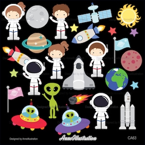 Astronaut clipart,Spaceship,Outer space clipart,Rocket,UFO,Alien,Kids,Children,Boys,Girls,Party,Decor,PNG,Instant download Illustration_CA63