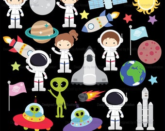 Astronaut clipart,Spaceship,Outer space clipart,Rocket,UFO,Alien,Kids,Children,Boys,Girls,Party,Decor,PNG,Instant download Illustration_CA63