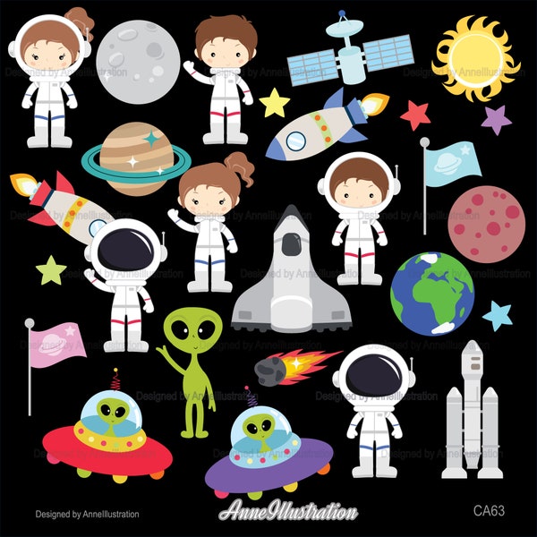 Astronaut clipart,Spaceship,Outer space clipart,Rocket,UFO,Alien,Kids,Children,Boys,Girls,Party,Decor,PNG,Instant download Illustration_CA63