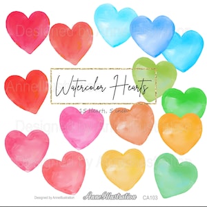 Aquarel hart clipart, liefde clipart, Valentijnsdag, veelkleurig, regenboog kleur, PNG, grafisch, Instant download illustratie_ CA103