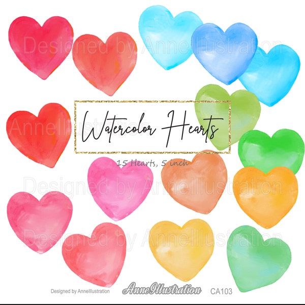 Watercolor heart clipart,Love clipart,Valentines,Multicolor,Rainbow color,PNG,Graphic,Instant download Illustration_ CA103