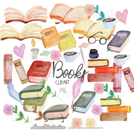 Books Clipart,water Color,book Club,reading Clipart,retro Vintage