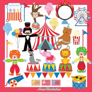 Circus Clipart,Carnival Clipart,Animals Clipart,Clown Clipart,Magician Clipart,Vector,Instant download Illustration_CA39